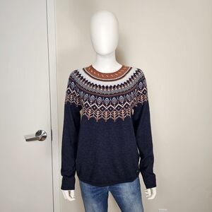 Royal Robbins Navy and Rust Westland Fairisle Sweater Sz M